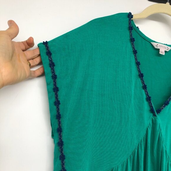 Nanette Lepore Teal Green Short Sleeve Flowy V-Neck yarn trim Blouse size L - Picture 7 of 16